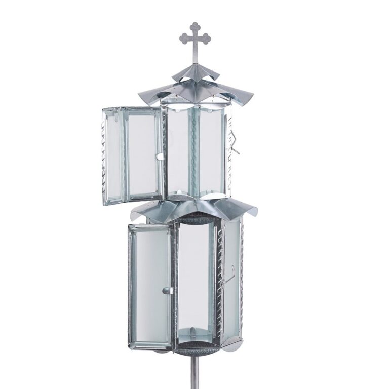 Felinar Funerar Dublu ZN cu Sticla + Picior 30CM - Img 2